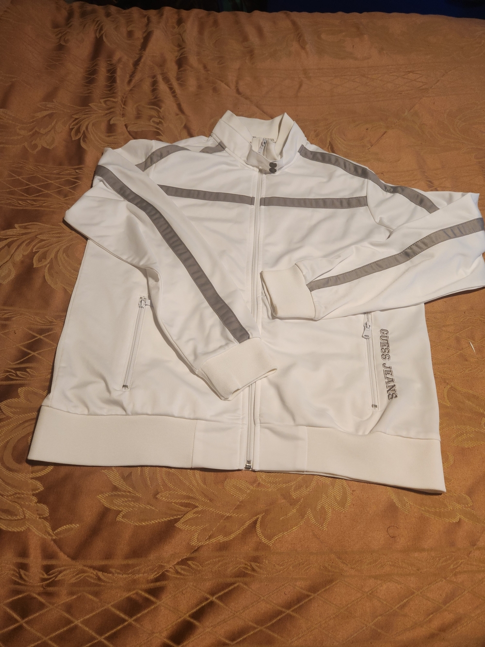 Guess White Track Jacket with Gray Stripe